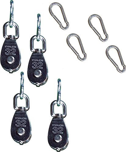 Park & Sun Sports Advanced Cable Volleyball Netz Riemenscheibe Befestigungssystem Ausgestattet mit 4-32mm Riemenscheiben und 3 Karabinern, schwarz