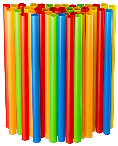 Assorted Colors Jumbo Smoothie Straws, Colorful Disposable Wide-mouthed Large Milkshake Straws 9'' Inches High/Tall 100 pack