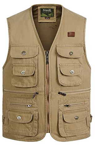 Daoba Gilet Veste sans Manches en Coton Multipoches pour Camping Chasse Pêche Photographie Homme Gilet de Plein air Multi-Poches pour Hommes Vest de Sport devoyage