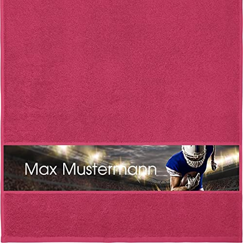 Handtuch mit Namen - personalisiert - Motiv American Football 2 - viele Farben & Motive - Dusch-Handtuch - fuchsia - Größe 50x100 cm - persönliches Geschenk mit Wunsch-Motiv und Wunsch-Name