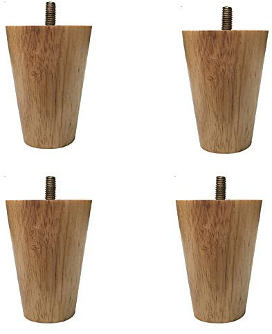 4-Teiliges Set Möbelfüße aus Massiver Eiche,Runde Ersatz Sofafüße,M8 Gewinde Ersatz Tischbeine,Konische Kabinettfüße,mit Montageplatten,Schrauben und Rutschfesten Matten (12cm/4.72in)