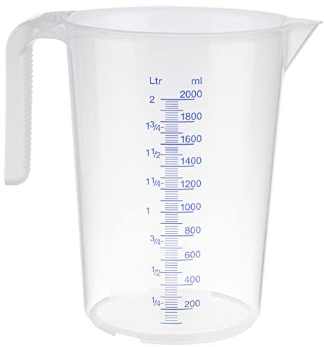 APS Taza medidora de 2 litros, diámetro de 15 x altura de 20,5 cm, vaso de plástico con escala exterior en relieve, mango abierto, división L/ml, apto para lavavajillas