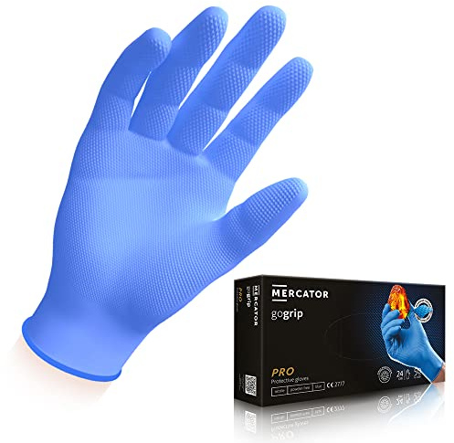 MERCATOR GoGrip Nitrilhandschuhe Blau Größe XXL - 500 Stück Einweg Schutzhandschuhe puderfrei latexfrei extra stark Diamanttextur Nitril-Handschuhe