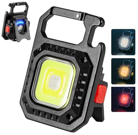 Lampe de poche porte-clés LED, 1000 lumens, rechargeable, étanche, portable, lampe de poche portable avec affichage de la batterie, décapsuleur et base magnétique pour la marche et le camping