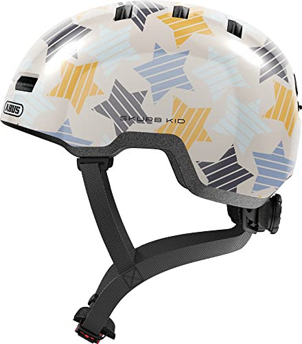 ABUS Kinderhelm Skurb Kid - robuster Fahrradhelm im Skater-Look mit Platz für einen Zopf und vielfältigen Designs - für Mädchen und Jungen - Grau mit Sternen, Größe M