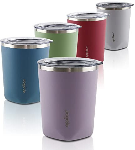 eppikan eppiLungo Edelstahl Thermobecher, Isolierbecher, Kaffeetasse, Trinkbecher, Thermotasse 220ml, 280ml mit Deckel, für Kaffee und Tee (Dusty Violet, 280 ml)