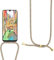 Handykette kompatibel mit Samsung Galaxy J3 2016 Hülle,Handyhülle Transparent Silikon Schutzhülle - Necklace Hülle mit Band Handy-Kette Fallschutzhülle Schnur Kette zum Umhängen Case,Rainbow