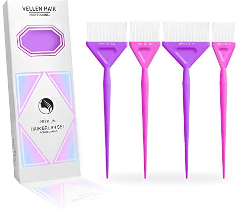 Vellen Hair Farbpinsel-Set, 4 verschiedene Größen für glatte Anwendung, perfekt für Haarfärbung und Balayage, wiederverwendbar und waschbar (lila/rosa)