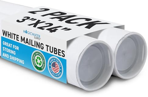 MagicWater Supply Mailing Tube 3 in x 24 in White - 2 Pack - for Shipping and Storage of Posters, Arts, Crafts, and Documents