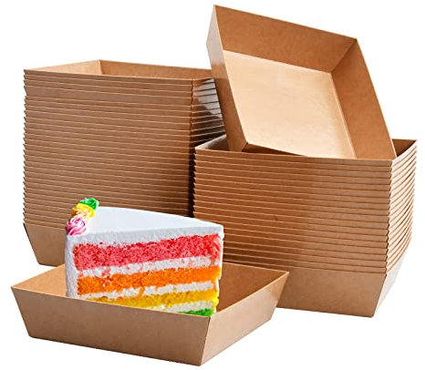 50 Pezzi Vassoi in Cartone Kraft, Ciotole Usa e Getta per Feste, Impermeabile Contenitori in Cartone per Alimenti, Piatti da Merenda in Cartone per Patatine Insalate Sandwich (9 x 9 x 3,5 cm)