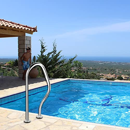Swimming Pool Hand Rail 31.5x18.5 Pool Railing For Inground Or Steps, Rustproof Pool Ladder Step Handrail, 304 Stainless Steel, Deck-mounted