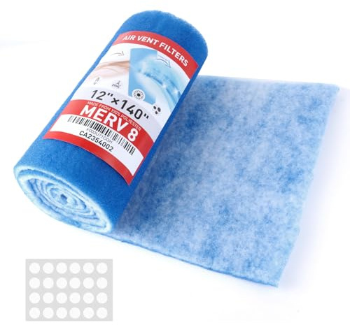 12 x 140 Air Vent Filters Kit - Cut to Size Floor Vent Filters for home. MERV 8 Electrostatic Air Filter Roll & Adhesive Hook Tape(30+ Filters)