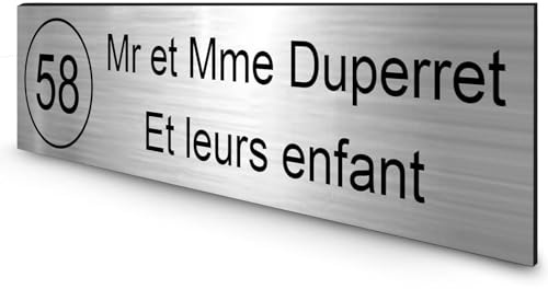 DECOHO - Étiquette Personnalisable boîte aux Lettres Plastique bi-Couche Argent Lettres Noires - 100x25x0,8 mm - 2 Lignes Gravure Laser Durable - Argent