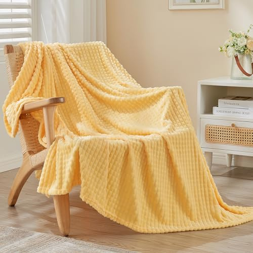 EMME Kuscheldecke Flauschige - 3D-Touch-Erlebnis 150x200cm Fleecedecke, Weiche Warme Wolldecke Überwurfdecke, Couchdecke, Decke für Sofa, Tagesdecke, Wohndecke, Gänsegelb