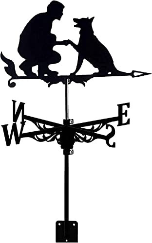 MUSUMI Wetterfahne Edelstahl Windfahne Schwarz Mode Mann und Hund Wetterfahne Bauernhaus Garten Terrasse Hof Dach Ornament Dekoration Wetterfahnen