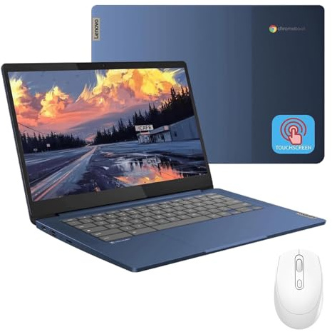 Lenovo IdeaPad Slim-3 Chromebook Ordenador portátil - Pantalla táctil FHD de 14 para Estudiantes y Empresas, MediaTek 520 (8 núcleos), 4GB de RAM, 64GB eMMC, 128GB Micro SD, 13.5H de duración de la