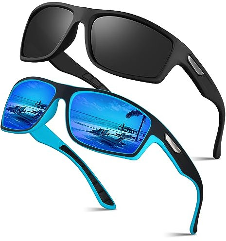 OJIRRU Sonnenbrille herren Polarisierte Sportfan Sonnenbrillen Damen UV400 Schutz zum Angeln Fahrrad Golfen Laufen（Schwarz&Blau）