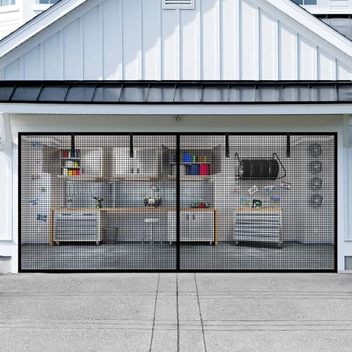 Garagentorschutz für 1 Auto-Garage, 3,6 x 2,4 m, magnetisch, freihändig mit 4 aufrollbaren Stäben für Terrasse, Außenbereich
