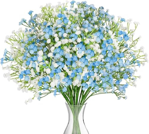 N&T NIETING Gypsophila Artificial Flowers, 10Pcs Baby Breath Flowers | Fake Gypsophila,Real Touch Flowers, DIY Bouquets Centerpieces Home Decorations(White&Blue)