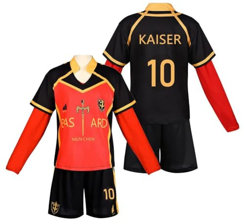 LJFIWY Japanisches Anime Blue Lock Cosplay Kostüm Outfit Deutschland Team Schwarz Rot Fußball Trikot Sportbekleidung Uniform Trainingsanzug Trainingsanzüge für Teenager Erwachsene