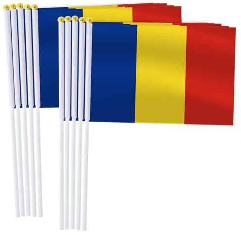 25 Pack Romania Handheld Small Flag,Mini Romanian Hand Held Miniature Stick Decor
