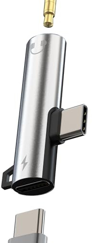 USB C auf AUX Audio Klinke Adapter(2in1)3.5mm Kopfhörer Mikrofon Jack Und Type C Ladekabel Splitter DAC Auto Headphone Kabel aufladen Power Kompatibel für Samsung für Apple iPhone 15 Pro Max für iPad