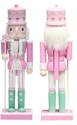 CutitiUU 25 CM Pink Candy Nutcracker,Wooden Nutcracker Puppet Soldier Nut cracker Ornament,Wood Candy Nut crackers Soldier Ornament,Christmas Light Color Series Decoration,Glitter Color (Pink)