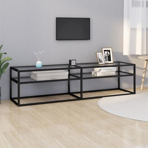 Homgoday Transparenter TV-Schrank 160 x 40 x 40,5 cm aus gehärtetem Glas, TV-Möbel, TV-Schrank für Wohnzimmer, niedriger Schrank für industrielle Wohnzimmer, TV-Ständer