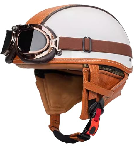 Casco Jet Moto Vintage Omologato ECE Mezzo Pelle Casco Da Motociclista Caschi Cromwell Con Occhiali Portatile Casco A Scodella Per Uomo Donna Scooter Street Cruiser