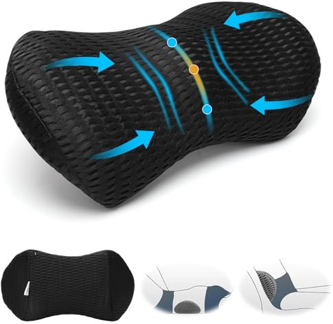 RANJIMA Lumbalkissen Rückenkissen, Memory Foam Lendenkissen mit Verstellbarem Gurt, Ergonomisches Rückenstützkissen Anti-Rutsch Lendenwirbelkissen für Autositze und Bürostühle, Schwarz