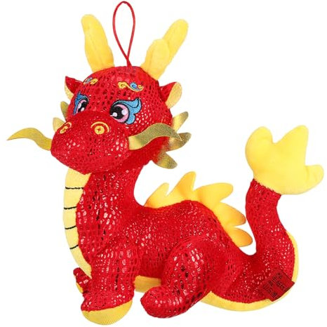Gogogmee Schmuck chinesische Drachenfigur Drachenpuppe Drachenplüsch New Year Decoration neujahrsdeko Plüschfigur Spielzeug Neujahrsdrachenpuppe Stofftierpuppe PP Baumwolle rot