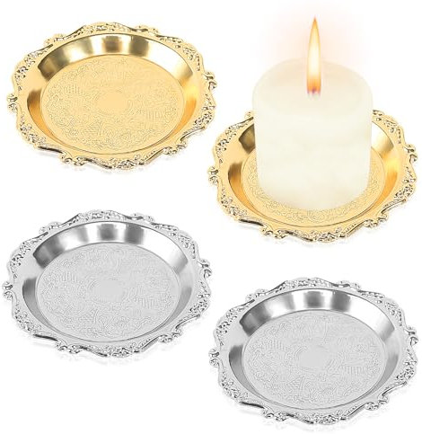 4 Stück Kerzenteller Kerzenhalter Stumpenkerzen Metall Kerzenuntersetzer Universal Schmuckschale Rund Kerzenständer für Kerzen und Heimdekoration Verwendet Werden (10 cm)