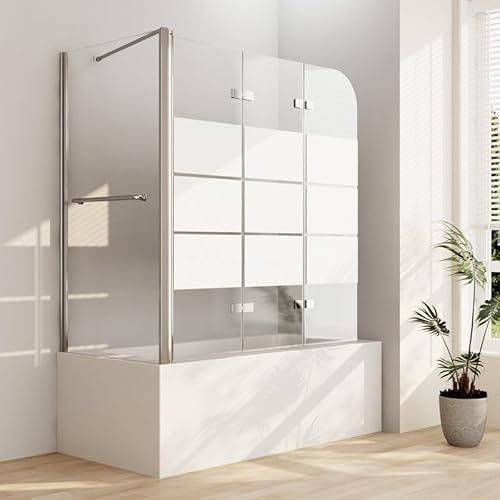 Duschwand für Badewanne 3-teilig, Duschwand 120x75x140cm Badewannenaufsatz mit Seitenwand Badewannenfaltwand Duschtrennwand Duschabtrennung für Badewanne, 6mm ESG Sicherheitsglas