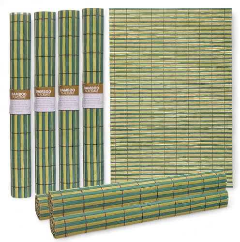 MIJOMA Bambu bordstabletter | 4 stycken 30 x 45 cm | bordstabletter | robust, lättskött och upprullbara (grön-ljusgrön)