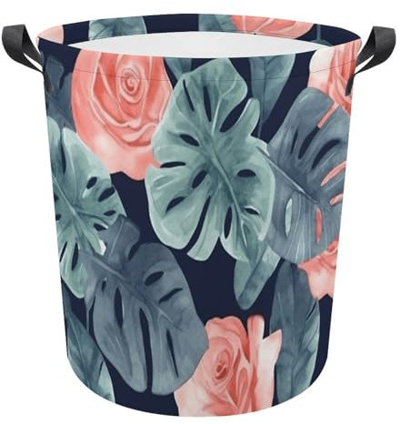 Wäschekorb, Aquarell-Monstera-Muster, wasserdicht, schmutzige Kleidung, zusammenklappbar, mit Griffen, freistehender Wäschekorb für Badezimmer, Schlafzimmer, Wohnheim, Reisen