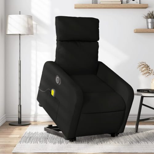 Homgoday Elektrischer Massagesessel mit Aufstehhilfe, Relaxsessel Fernsehsessel mit Liegefunktion, Aufstehsessel Seniorensessel Ruhesessel TV Sessel für Wohnzimmer Schwarz Stoff