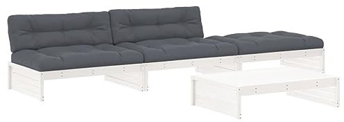 HETFTJN Gartengarnitur Garten Loungemöbel Set Balkon Set Wohnzimmer Möbel - 4-TLG. Garten-Lounge-Set mit Kissen Weiß Massivholz für Terrasse Restaurant Garten Hof