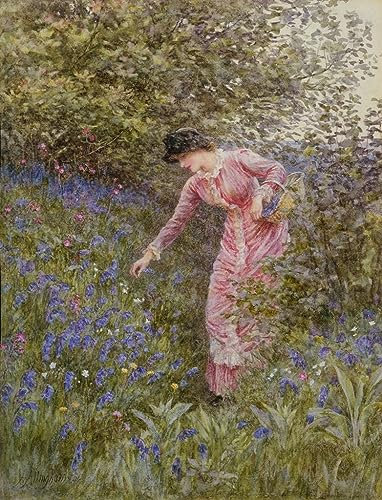 RZHRHJES Ölgemälde Wandbilder Abstrakte Leinwand Kunst Wandkunst Bild Druck Glockenblumen sammeln von Helen Allingham Kunst Leinwand Poster für Wanddekoration 60x90cm