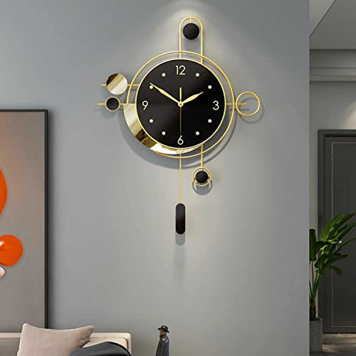 Reloj de pared moderno para sala de estar con péndulo, panel de metal dorado, decoración para oficina, sin ruido de garrapatas, diseño contemporáneo