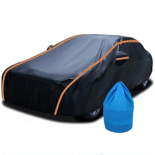 Car Cover, Out Door Full Car Covers Waterproof Breathable Large with Side Zipper Sun Protection Windproof Exterior Covers Universal Fit Black Car Cover and Storage Bag (XL (530 x 190 x 150cm))