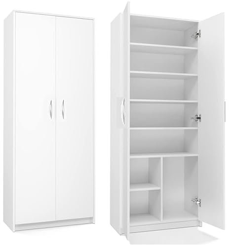 Mehrzweckschrank Aktenschrank mit 2 Türen und 8 Fächern Bücherregal Büroschrank Haushaltsschrank 180x74x35cm (Weiß)