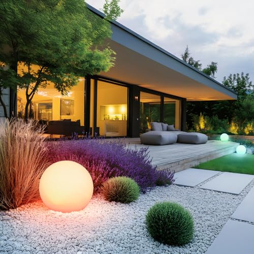 Stein Kugelleuchten Außen SOLAR LED GARDEN BALL 3000K + RGB Gartenlampe Multicolor IP54 (40 cm)