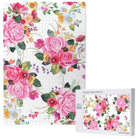 Vintage Blumensträuße,1000 Teile Holzpuzzle Familienspiel Puzzle für Erwachsene und Jugendliche