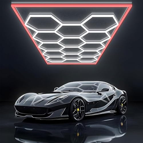 Brivulgent 14er Hexagon LED Lichtsystem Rot – Moderne Deckenbeleuchtung für Garage, Werkstatt, Hobbyraum – RGB Wabenpanel Plug & Play