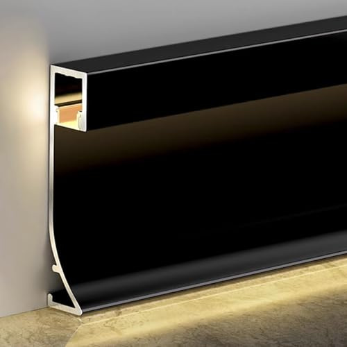 Aluminum LED Channel for Baseboard Lighting - Floor Skirting Board Fixture for Home Decor Living Room Theater Bedroom - Black 1m (3.3ft)