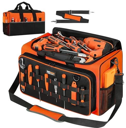 TUFFWORX Verktygspåse med 14 fickor, 48,8 x 30 x 27,9 cm, slitstarkt 600D-tyg, svart och orange