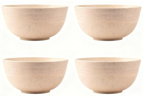 GZTFPQ Set med plastskålar, okrossbara flingskålar, lätta återanvändbara lätta, mikrovågsugns- och diskmaskinssäkra pastaskålar för ris, sallad, pasta, nudlar, soppskålar (beige)