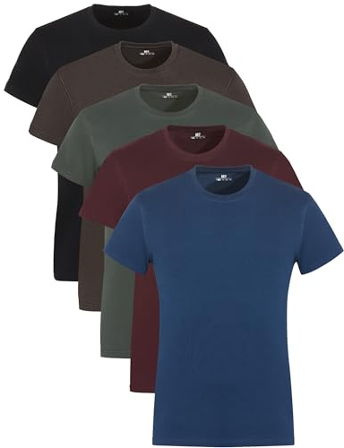 Lower East Basic Crew Neck T-Shirts for Men, Pack of 5, Made of 100% Cotton, T-Shirt in Many Colours, Multicoloured XXL