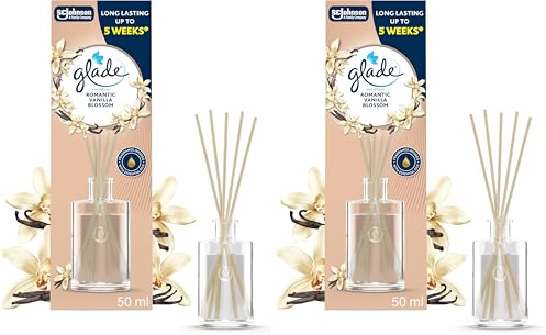 Glade Reed Diffuser, Home Fragrance Infused with Essential Oils, Room Air Freshener With Up to 5 Weeks of Continuous Fragrance, Vanillla Blosson, 50ml (Pack of 2)