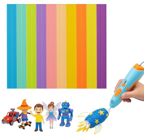100 Stück Neonfarben 3D Stifte für Kinder Nachfüllpacks, 3D Stift Filament PCL 2.5mm Niedrige Temperatur, Sicher & Einfach, Inklusive Leuchtende Effekte, Kompatibel mit 3Doodler Start und Anderen 3D